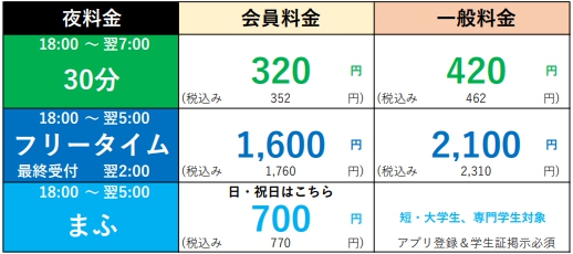 カラオケまねきねこの平日・夜料金プランの画像