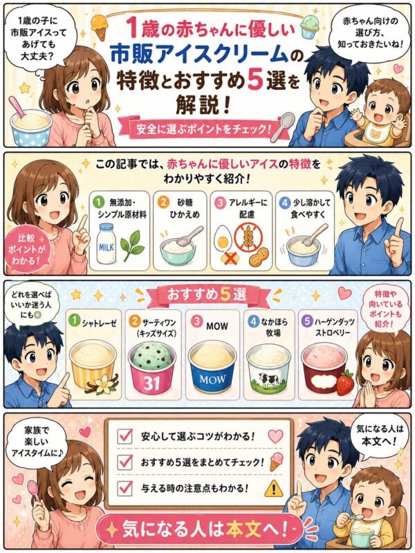 1歳の赤ちゃんに優しい市販アイスクリームの特徴とおすすめ5選を解説！