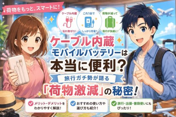 ケーブル内蔵モバイルバッテリーは本当に便利？旅行ガチ勢が語る「荷物激減」の秘密！